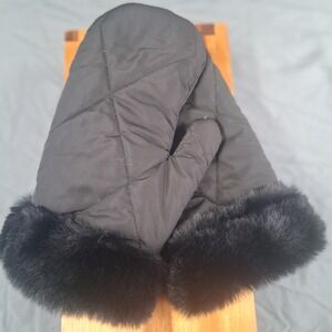 Black Mittens Faux Fur Trim  Quilted Cozy Winter Warm Fashion Accessories XL